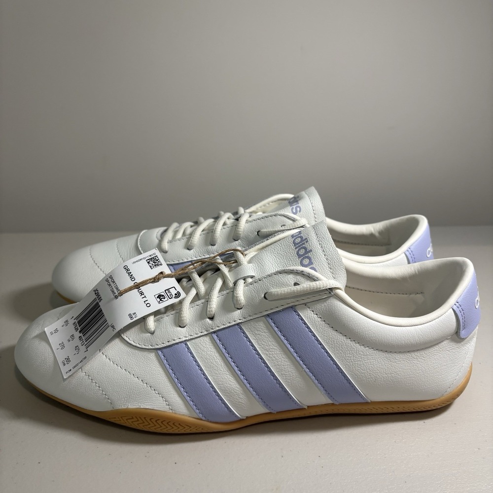 Adidas Grand Court Shoes Womens Size 10 White Lilac Purple Leather